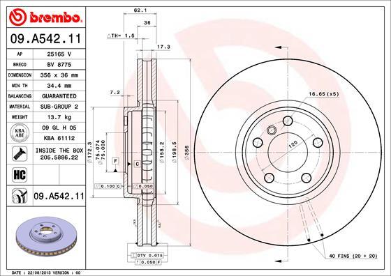 Brembo 09.A542.11 - Bremžu diski ps1.lv