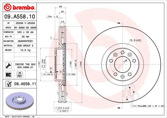 Brembo 09.A558.10 - Bremžu diski ps1.lv