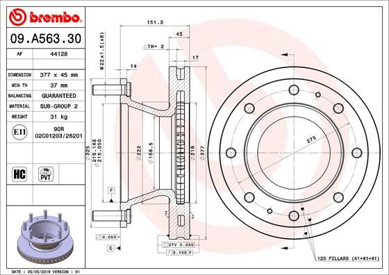 Brembo 09.A563.30 - Bremžu diski ps1.lv