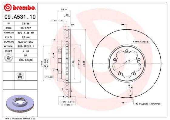 Brembo 09.A531.10 - Bremžu diski ps1.lv