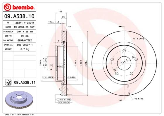 Brembo 09.A538.11 - Bremžu diski ps1.lv