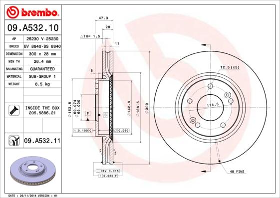 Brembo 09.A532.10 - Bremžu diski ps1.lv