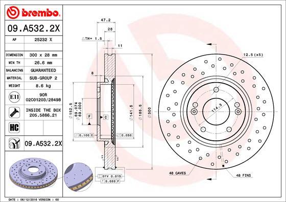 Brembo 09.A532.2X - Bremžu diski ps1.lv