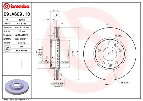 Brembo 09.A609.10 - Bremžu diski ps1.lv