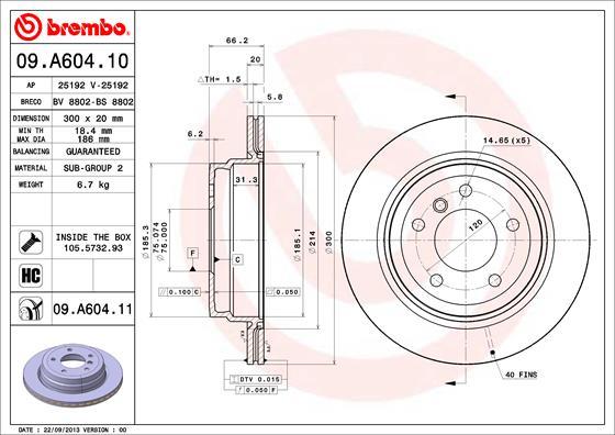 Brembo 09.A604.10 - Bremžu diski ps1.lv