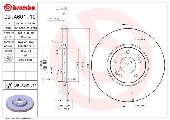 Brembo 09.A601.11 - Bremžu diski ps1.lv