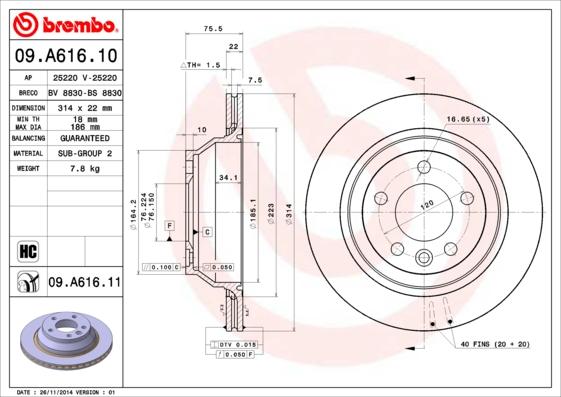 Brembo 09.A616.11 - Bremžu diski ps1.lv