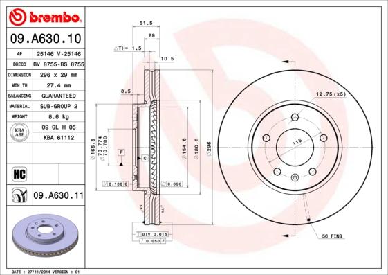 Brembo 09.A630.10 - Bremžu diski ps1.lv