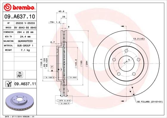 Brembo 09.A637.10 - Bremžu diski ps1.lv