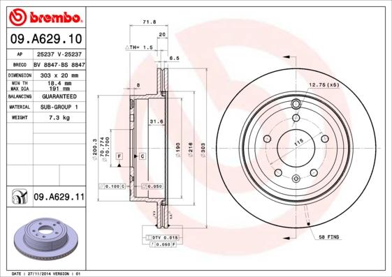 Brembo 09.A629.10 - Bremžu diski ps1.lv