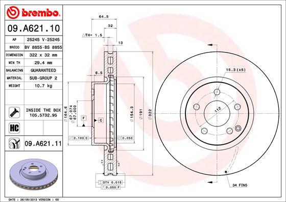 Brembo 09.A621.10 - Bremžu diski ps1.lv