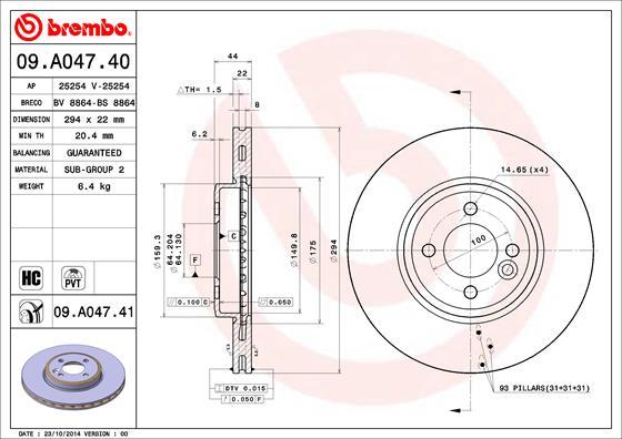 Brembo 09.A047.40 - Bremžu diski ps1.lv