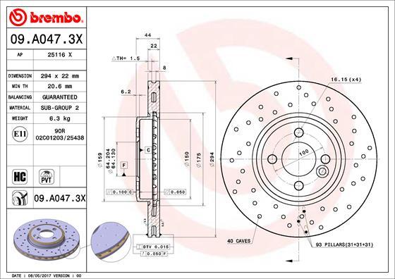 Brembo 09.A047.3X - Bremžu diski ps1.lv