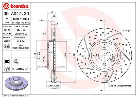 Brembo 09.A047.20 - Bremžu diski ps1.lv