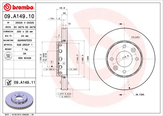 Brembo 09.A149.10 - Bremžu diski ps1.lv