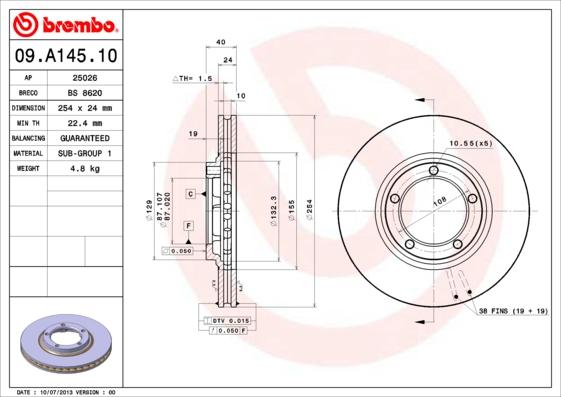 Brembo 09.A145.10 - Bremžu diski ps1.lv