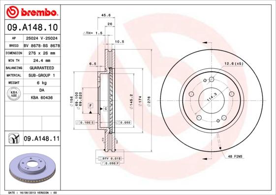 Brembo 09.A148.10 - Bremžu diski ps1.lv