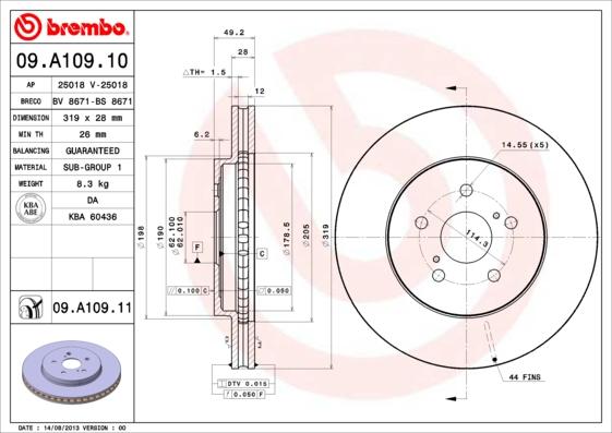 Brembo 09.A109.11 - Bremžu diski ps1.lv