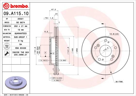 Brembo 09.A115.10 - Bremžu diski ps1.lv