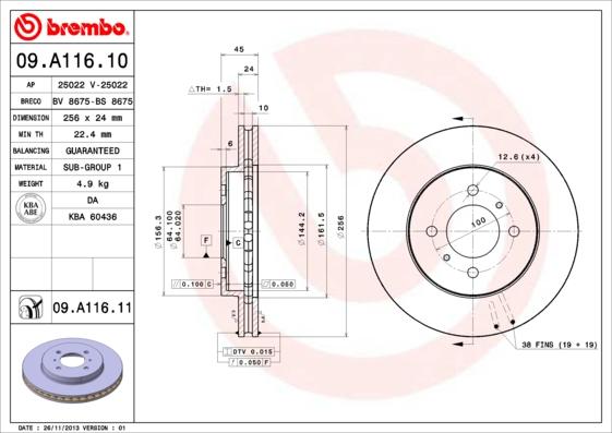 Brembo 09.A116.11 - Bremžu diski ps1.lv