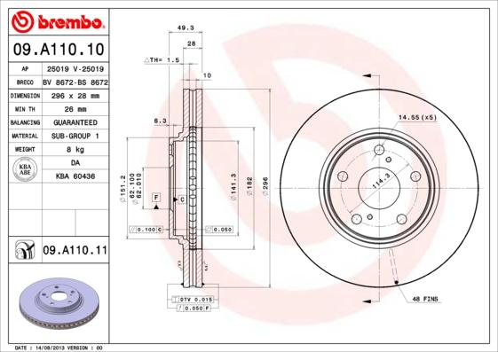 Brembo 09.A110.11 - Bremžu diski ps1.lv