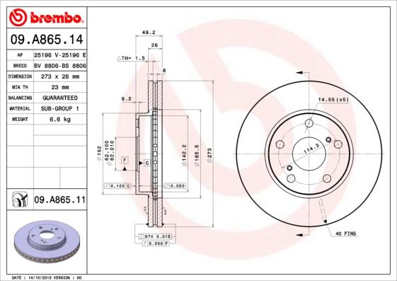 Brembo 09.A865.11 - Bremžu diski ps1.lv