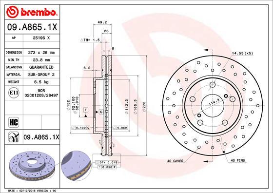 Brembo 09.A865.1X - Bremžu diski ps1.lv