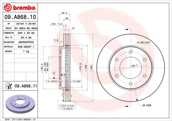 Brembo 09.A868.10 - Bremžu diski ps1.lv