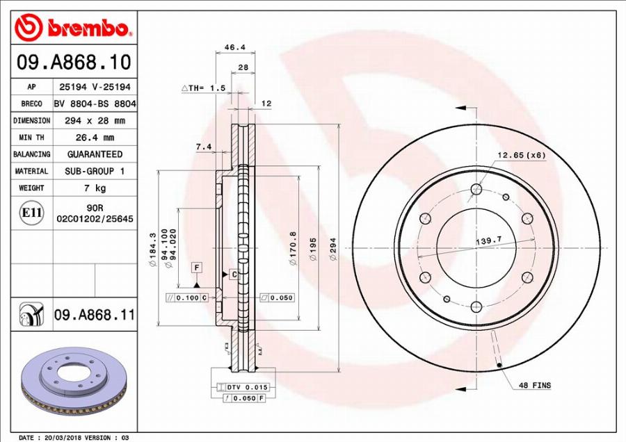 Brembo 09.A868.11 - Bremžu diski ps1.lv