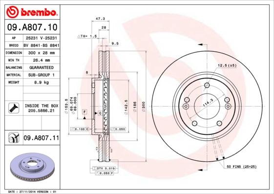 Brembo 09.A807.10 - Bremžu diski ps1.lv