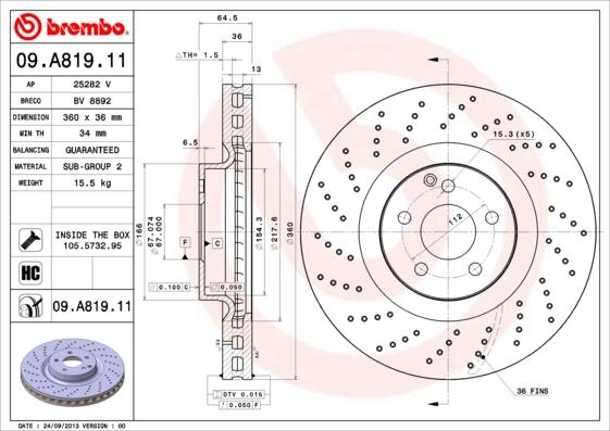 Brembo 09.A819.11 - Bremžu diski ps1.lv