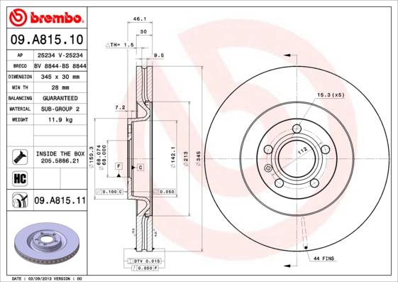 Brembo 09.A815.11 - Bremžu diski ps1.lv