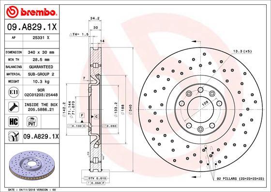 Brembo 09.A829.1X - Bremžu diski ps1.lv