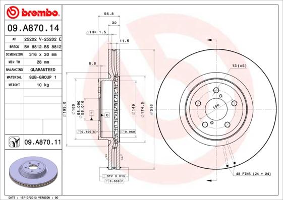 Brembo 09.A870.14 - Bremžu diski ps1.lv