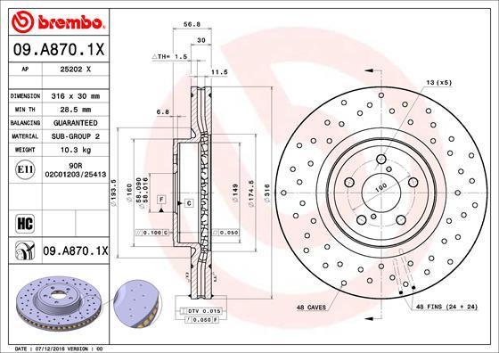 Brembo 09.A870.1X - Bremžu diski ps1.lv