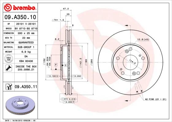 Brembo 09.A350.11 - Bremžu diski ps1.lv