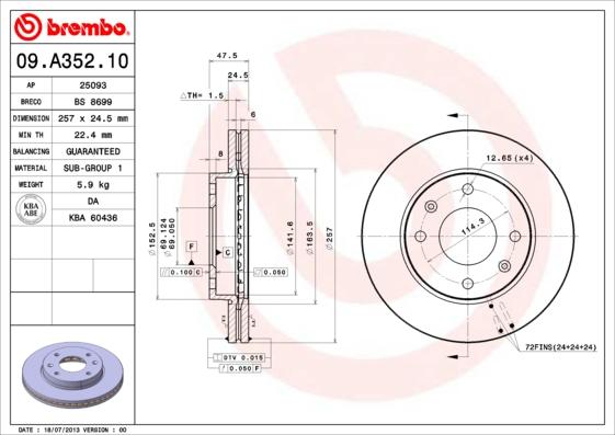 Brembo 09.A352.10 - Bremžu diski ps1.lv