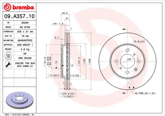 Brembo 09.A357.10 - Bremžu diski ps1.lv