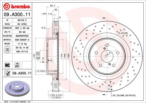 Brembo 09.A300.11 - Bremžu diski ps1.lv