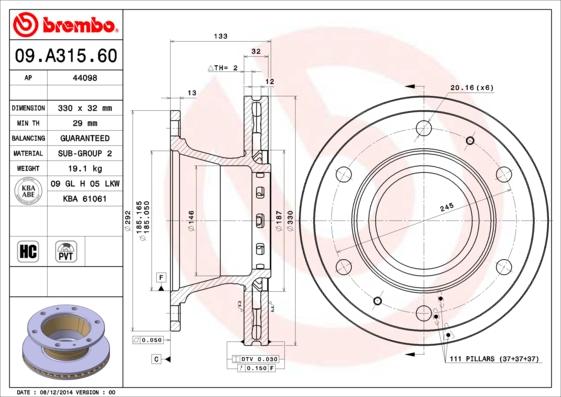 Brembo 09.A315.60 - Bremžu diski ps1.lv