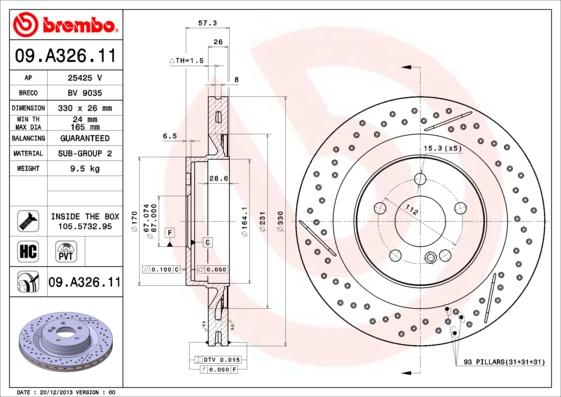 Brembo 09.A326.11 - Bremžu diski ps1.lv