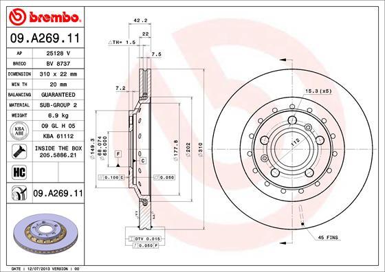 Brembo 09.A269.11 - Bremžu diski ps1.lv