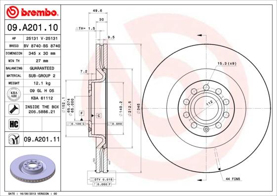 Brembo 09.A201.11 - Bremžu diski ps1.lv