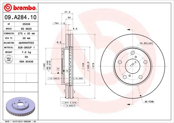 Brembo 09.A284.10 - Bremžu diski ps1.lv