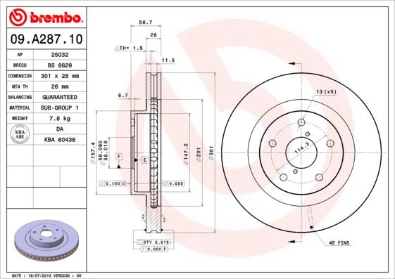 Brembo 09.A287.10 - Bremžu diski ps1.lv