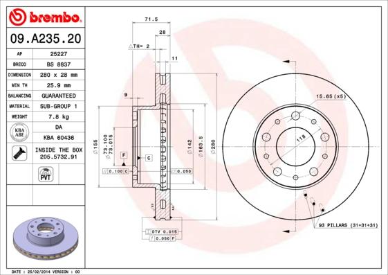 Brembo 09.A235.20 - Bremžu diski ps1.lv