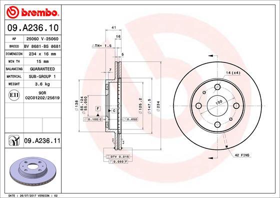 Brembo 09.A236.11 - Bremžu diski ps1.lv