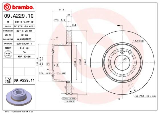 Brembo 09.A229.10 - Bremžu diski ps1.lv