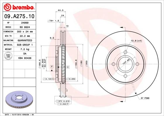 Brembo 09.A275.10 - Bremžu diski ps1.lv