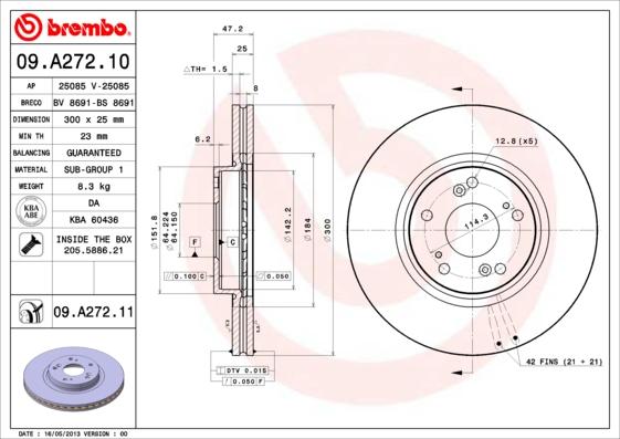 Brembo 09.A272.11 - Bremžu diski ps1.lv